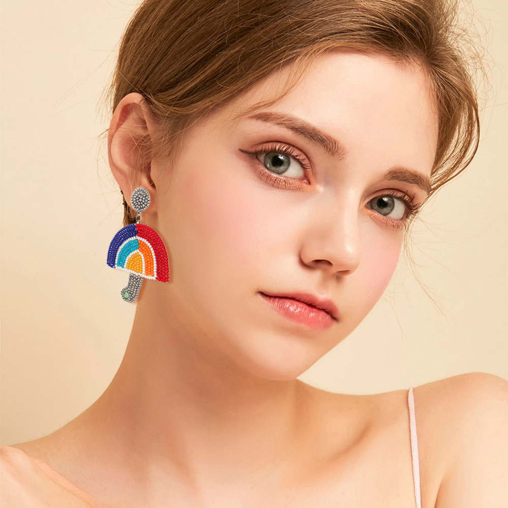 Zinc Alloy Ear Needle Material 1 Pair Bohemian Classic Style Rainbow Heart Shape Beaded Seed Bead Drop Earrings