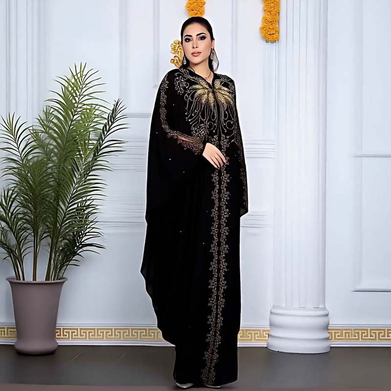 Cross-border Middle East Dubai Best-Selling Popular Long Robe Rhinestone Cardigan Dress 8869_ecoleips.com