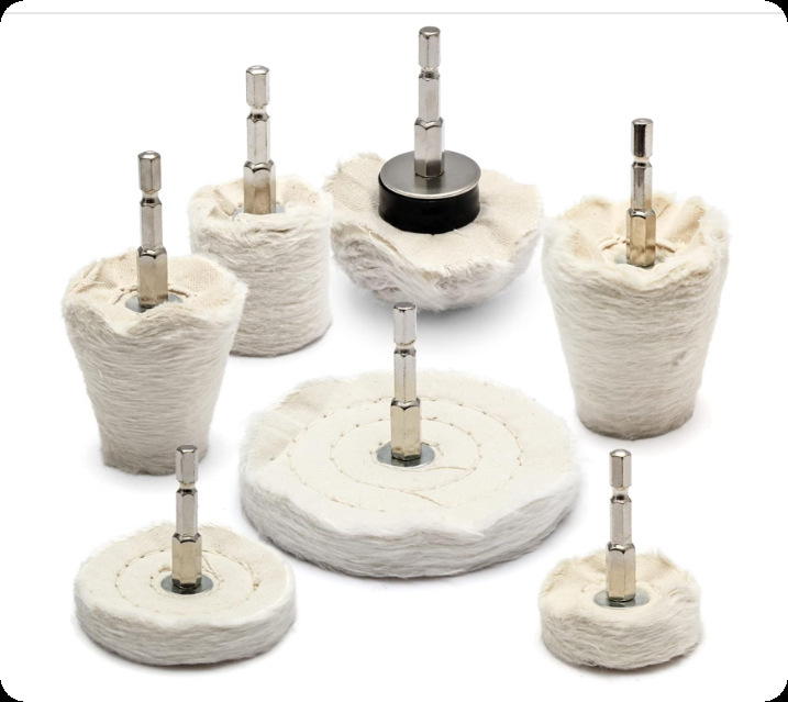 Rueda de tela blanca al por mayor transfronteriza con mango espejo pulido encerado cilíndrico seta cono rueda de tela cabeza de molienda mango diámetro 6mm