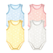 夏季新款0-2岁婴幼儿男女宝宝连体衣背心吊带衫爬服轻薄镂空棉