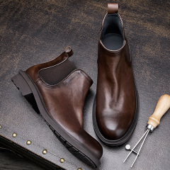 秋季馬丁靴男短靴真皮復古潮靴男士工裝靴百搭切爾西靴男高幫皮鞋