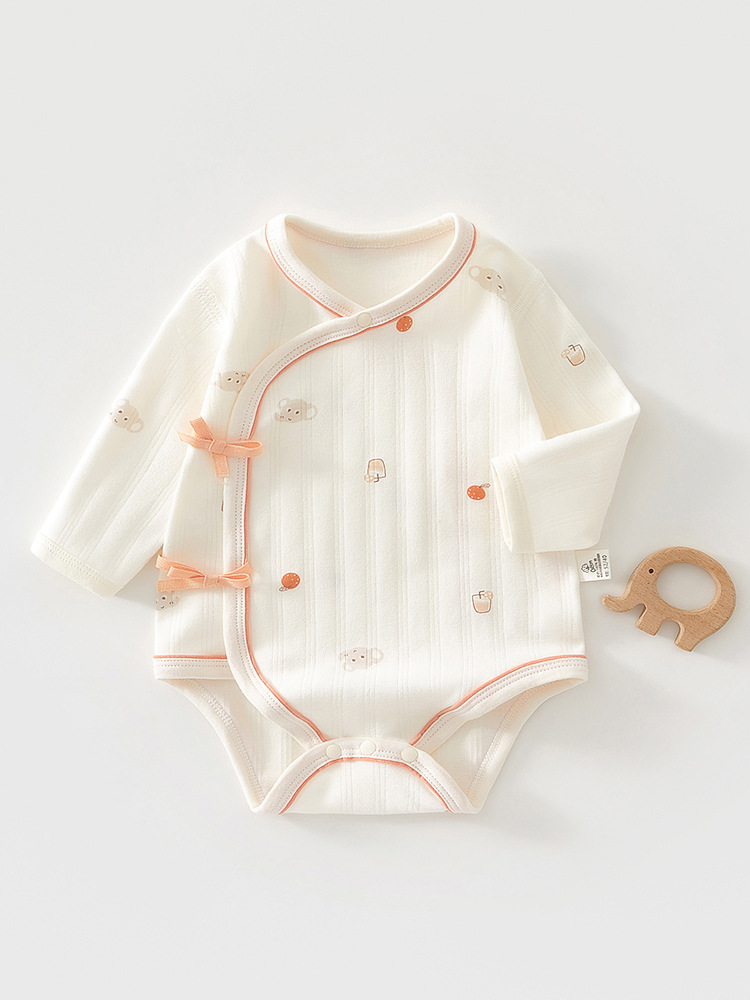 Baby's Wafer Clothes Spring and Autumn Cotton Newborn Clothes Long Sleeve Four Seasons Boneless Baby's Hare Triangle Climbing Clothes Spring Clothes
