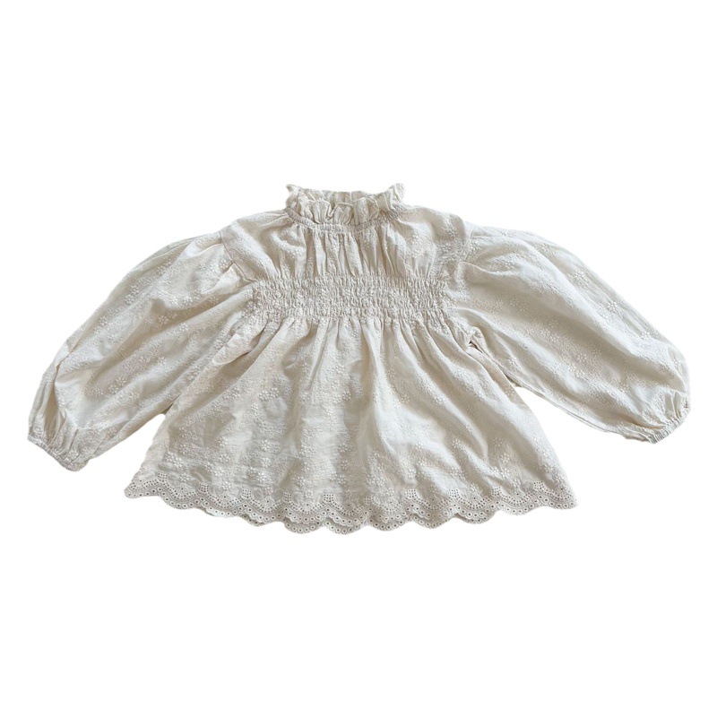 Wheat Field Season 2025, primavera y otoño, nueva ropa de estilo coreano para niños, camisa de muñeca con ribete de encaje para niñas, blusa Floral para niños.