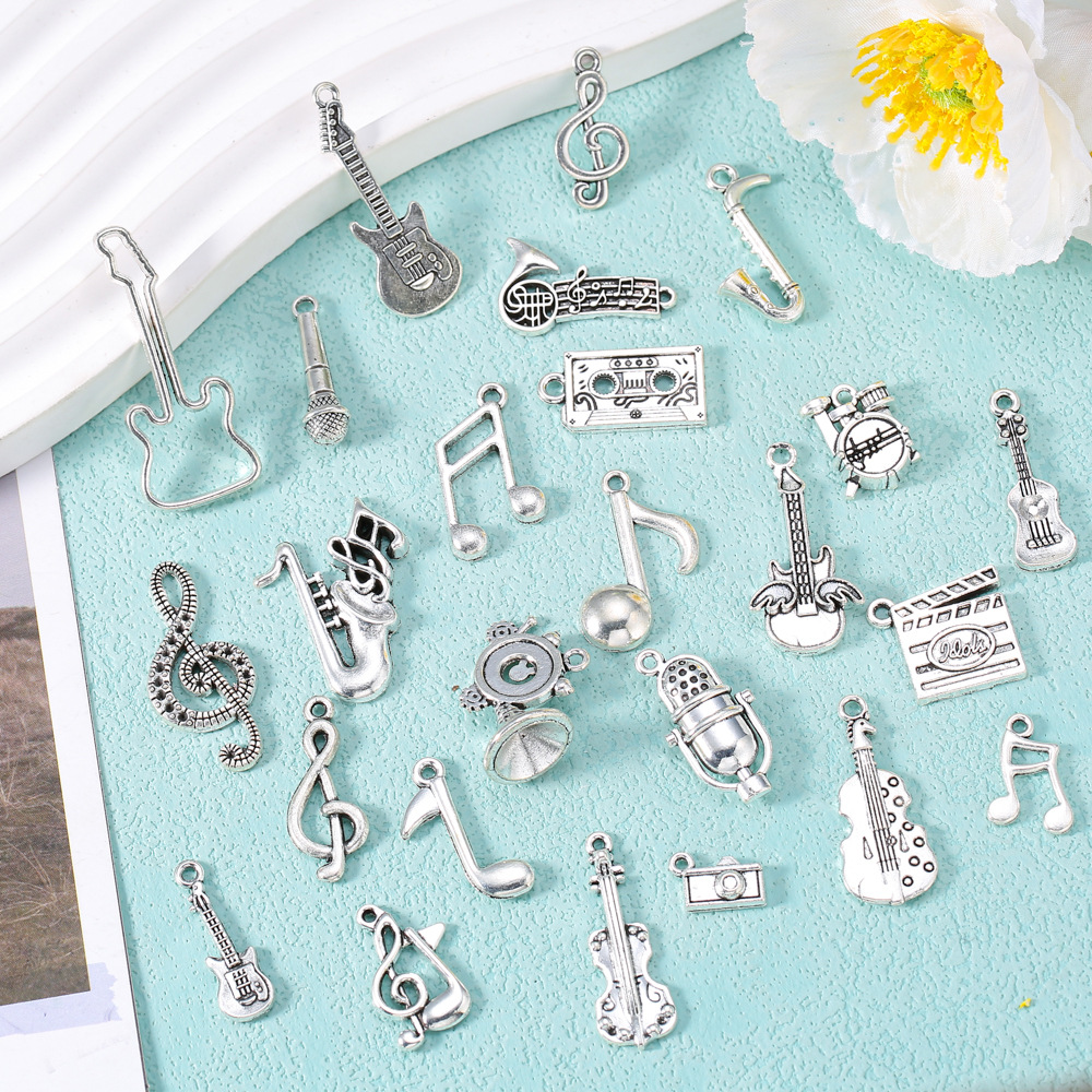 Metal accessory with accessories, musical instruments, pendant, guitar, violin, microphone, necklace and bracelet, DIY 2