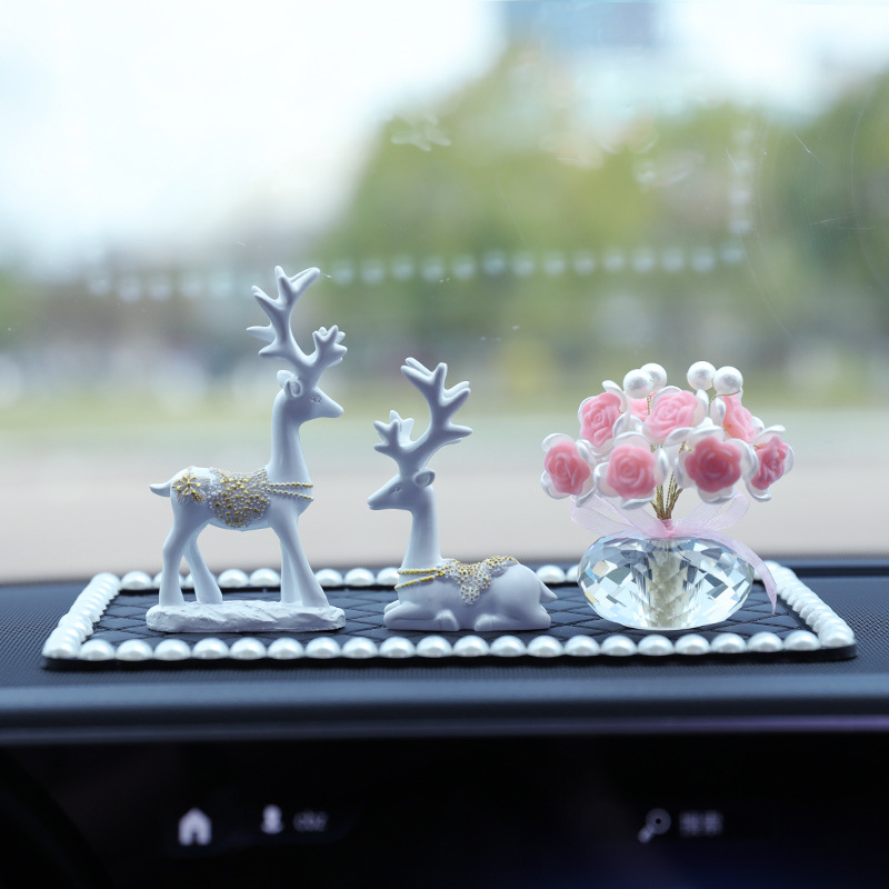 [사슴 흰색 배경 + 핑크 크리스탈 장미 + 진주 마름모 패드] 향수 보내기