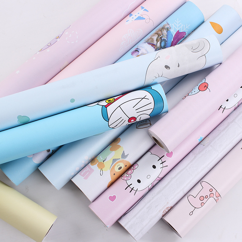 Cartoon self-adhesive wallpaper waterproof moisture-proof children's room kindergarten decoration bedroom living room warm PVC wallpaper
