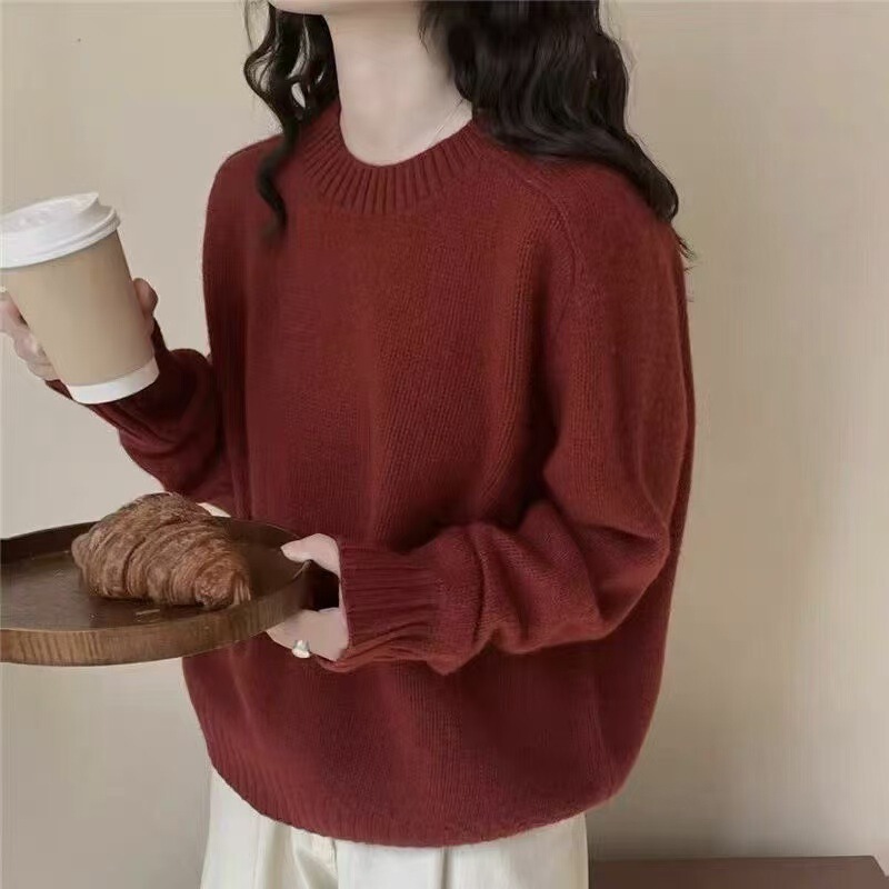 慵懒风燕麦色毛衣女2025秋冬洋气毛绒保暖高级感针织宽松套头上衣|undefined