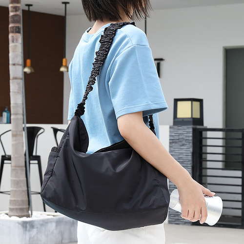 Korean Leisure Literary Canvas Tote Bag, Internet Celebrity Fashion Creased Nylon Handbag, Instagram Trendy Shoulder Crossbody Bag for Women