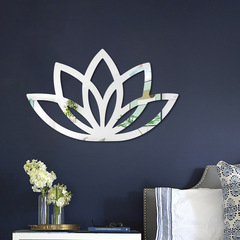 JM1093跨境3D立體鏤空線條蓮花亞克力鏡面貼家居裝飾自粘鏡子牆貼