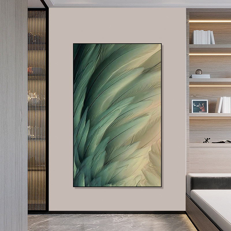 customized Feather a living room Entrance Decorative painting modern Simplicity Corridor Aisle Light extravagance Restaurant mural Hand drawn Oil Painting