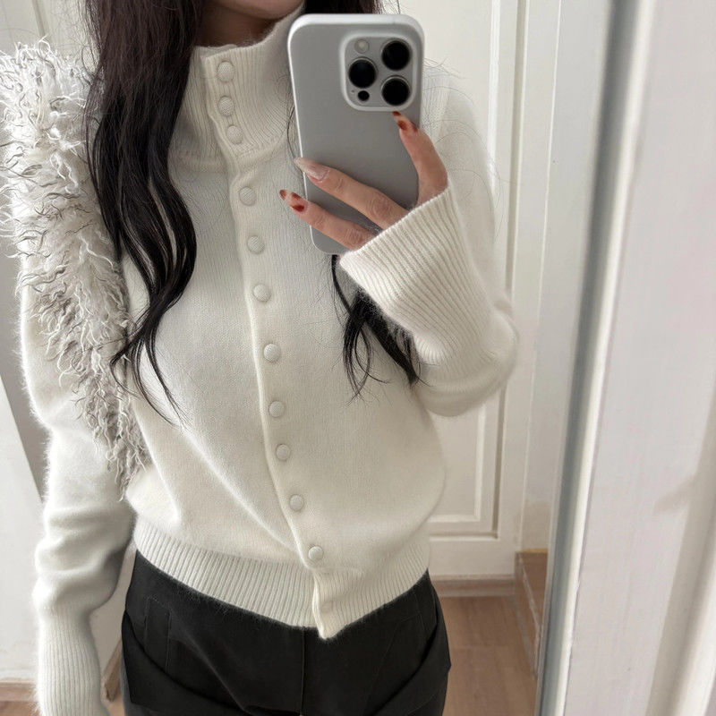 秋冬立领毛衣外套女韩系软糯感慵懒风打底针织开衫上衣潮