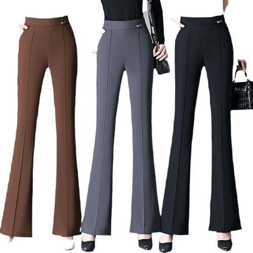 Spring and Autumn Micro-Angle Wide Leg Pants High-Waisted to Show Drape Micro-Angle Pants Casual Matchable Black Spring Summer Suit Straight Leg Pants