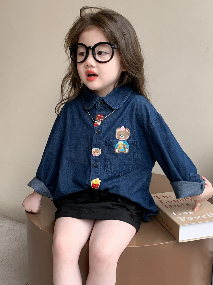 Camisas de vaqueros de niñas primavera y otoño 2025 nuevos niños vestidos con chaqueta de bebé extranjero camisa de primavera