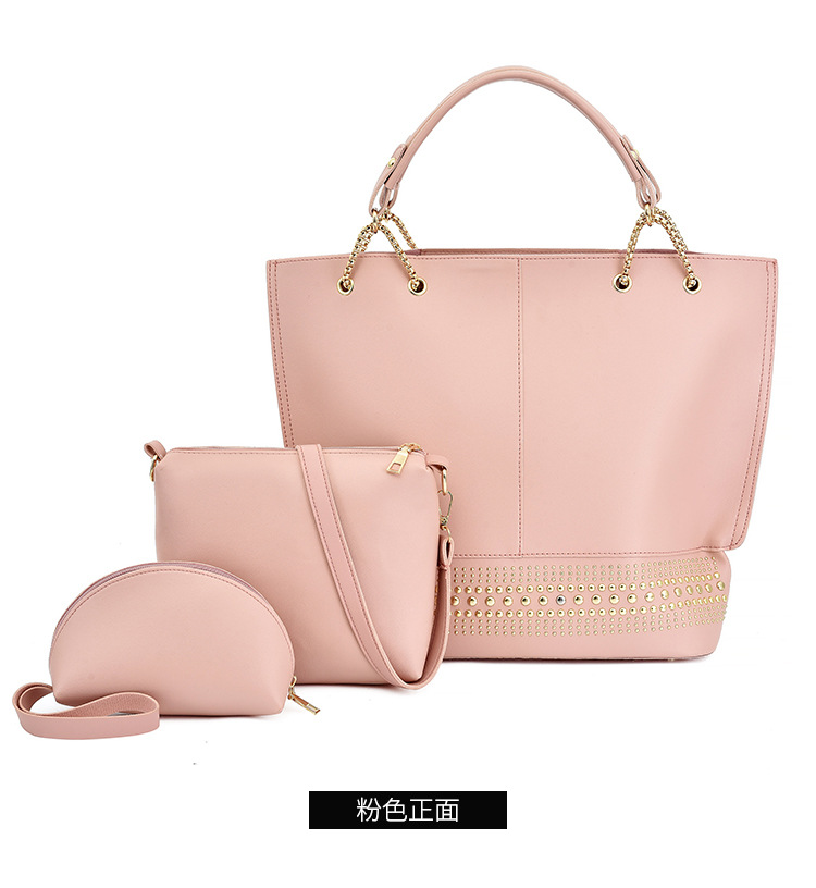 New 2024 foreign trade mother-daughter bag three-piece set, European and American fashion single-shoulder crossbody bag, versatile rivet hand-held large bag undefined