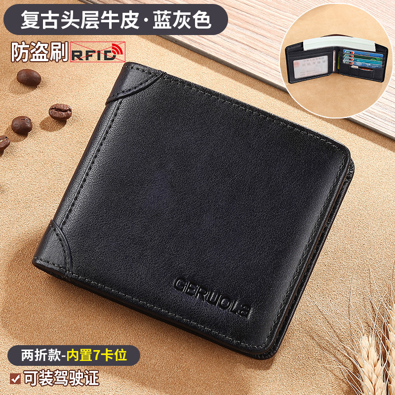 2025 nueva cartera de cuero auténtica para hombres cartera de gran capacidad corta horizontal cartera retro para hombres