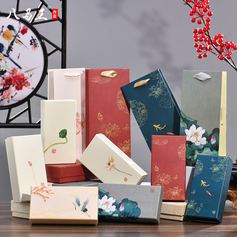 古风原创长方形包装盒纸制礼物盒高品质天地盖挂件佛珠头梳包装盒