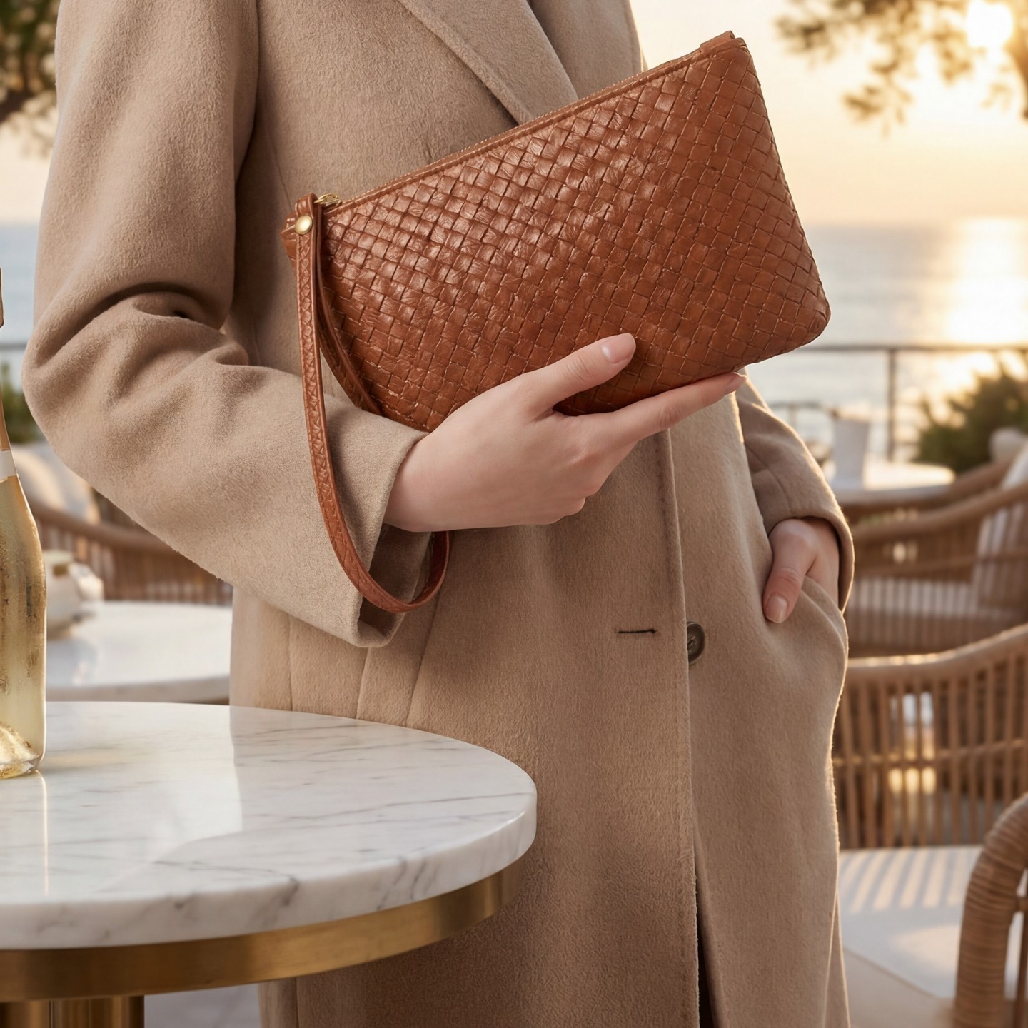2026 nueva tendencia tejida bolso de mano blando color sólido bolso de mano de alta sensación bolso de teléfono móvil sobre de almacenamiento bolso pequeño