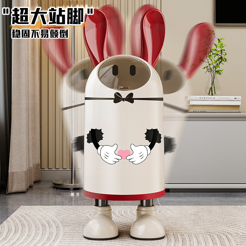 ♔ Creative Cartoon Household Flip-Top Trash Can with High Aesthetic Appeal, Rabbit Ears Design, Popular in Kitchens and Living Rooms, Double Bin with Lid