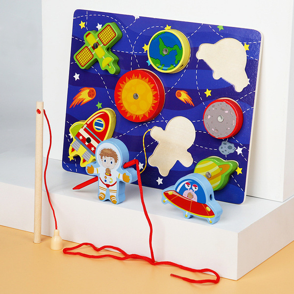 Cross-Border Wholesale Threading Fishing Puzzle Transportation Farm Forest Ocean Digital Puzzle Three-Dimensional Building Blocks Early Education Puzzle