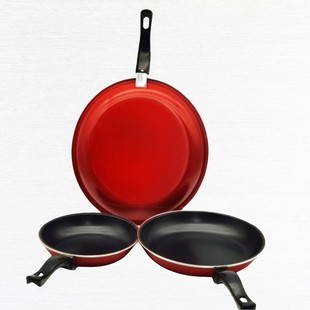 Flat Frying Pan, Egg Frying Pan, Steak Pan, Stainless Steel Rimmed Round Non-Stick Pan, Curved Handle Three-Piece Set, Frying and Grilling, Export