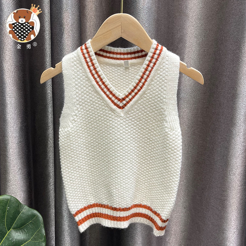 Entrega de una pieza [Jin Yong] Chaleco de punto con cuello en V para niños otoño femenino Estilo universitario Chaleco de suéter de niños y niñas moda