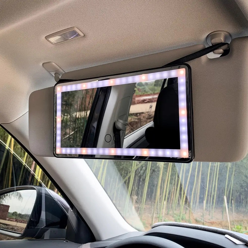 Pre-Sale Cross-Border Makeup Mirror Portable Car Mirror Car Sun Visor Makeup Mirror Three-Color Light Makeup Mirror Led