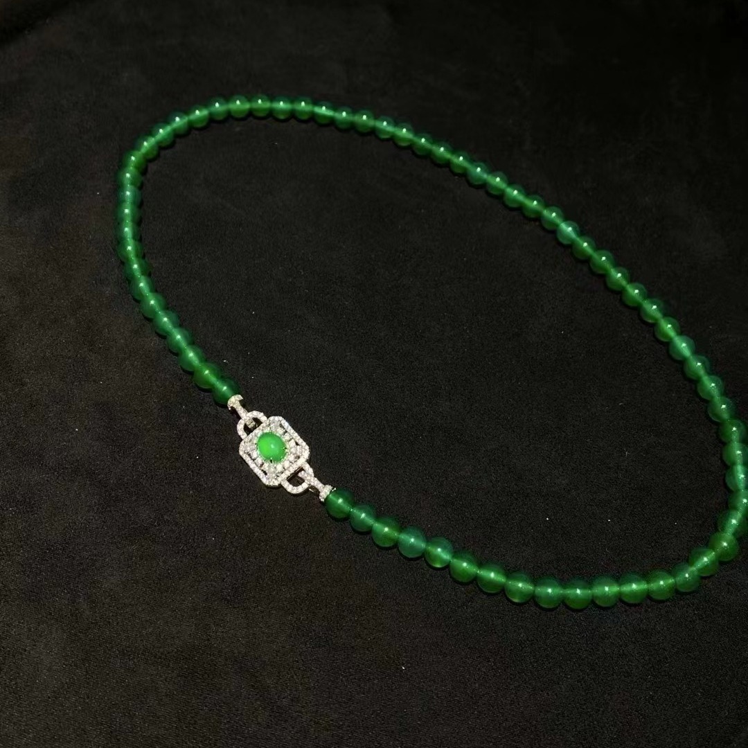 (2개) 그린 칼세도니 구슬 목걸이 새로운 중국 6MM 재스퍼 풀 그린 라운드 비즈  빙양 그린 옥 국가 스타일 조수 화이트