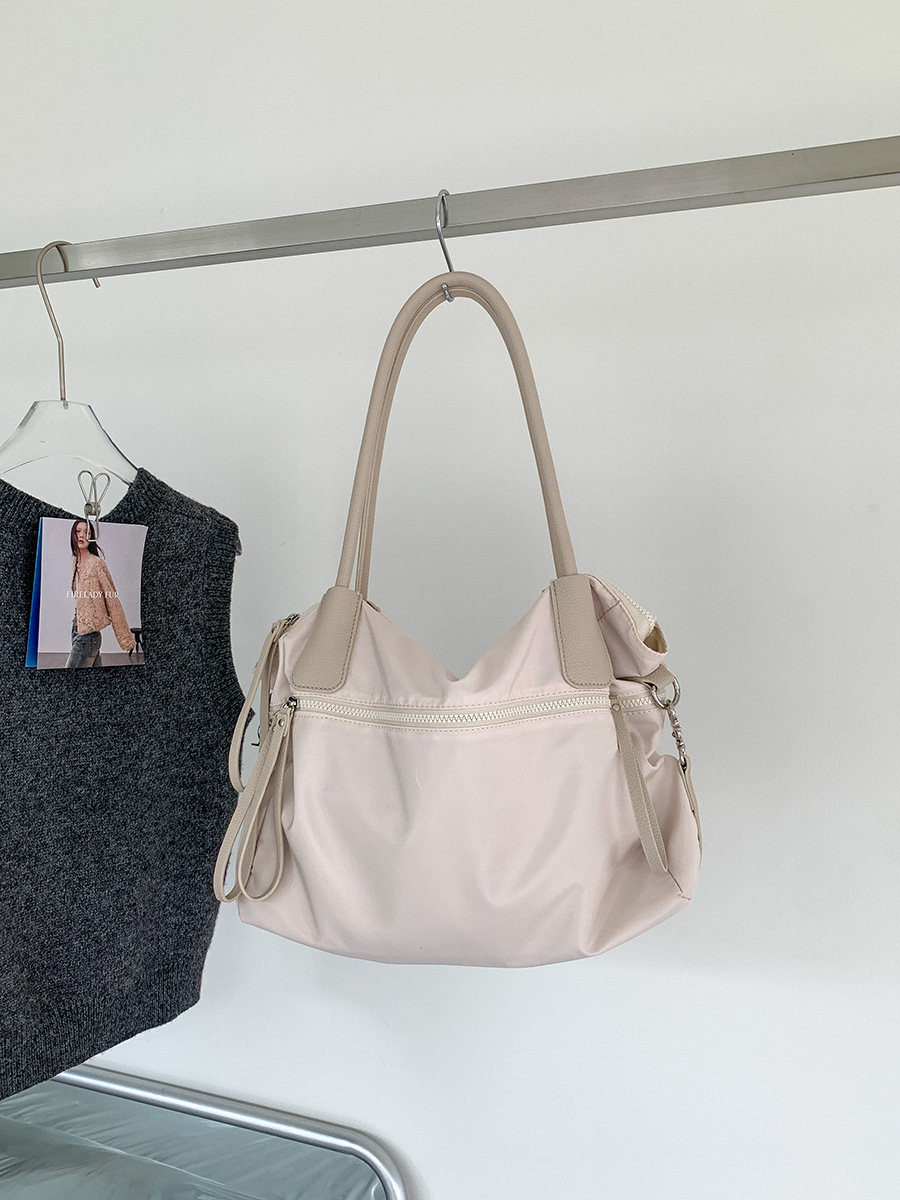 New Multi Pocket College Student Tote Large Capacity Crossbody PU Spliced Nylon Shoulder Bag Women's_voghion.com