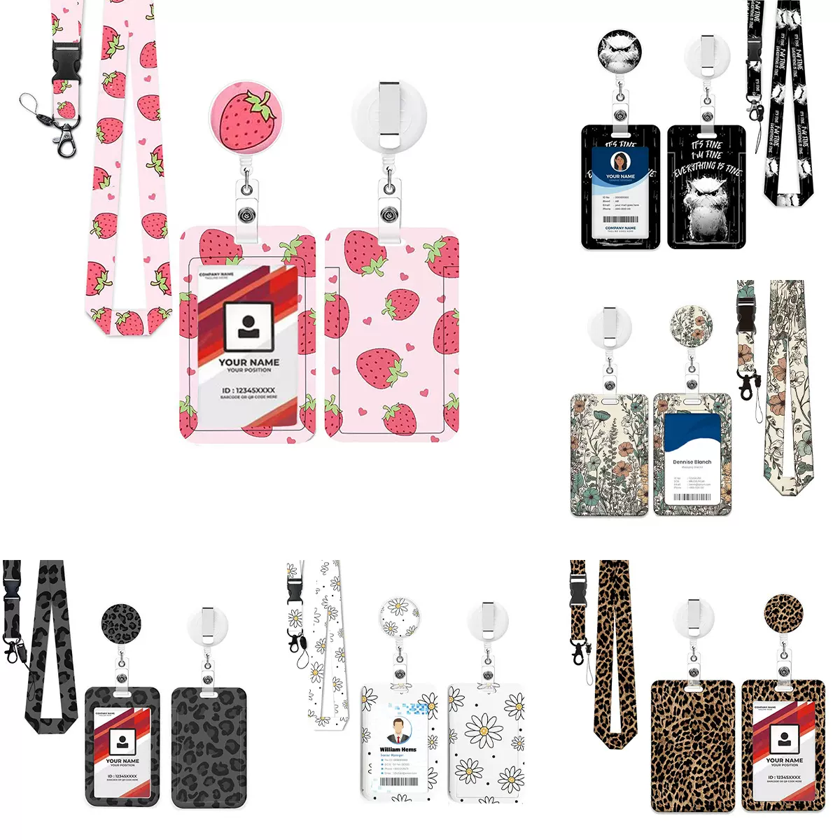 跨境全彩印易拉扣logo草莓图案皮带夹伸缩扣双面uv印织带挂绳现货