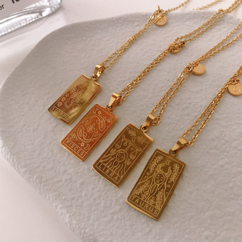 Retro Simple Style Constellation Stainless Steel Plating Carving 18K Gold Plated Pendant Necklace_colorza_3