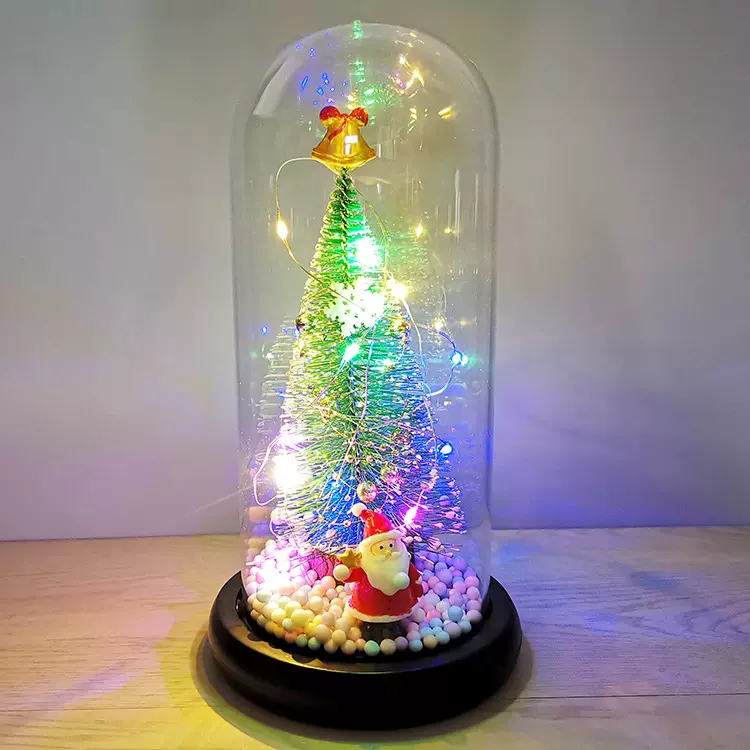 圣诞树玻璃罩带led彩灯圣诞节情人节圣诞小夜灯摆件跨境电商货源
