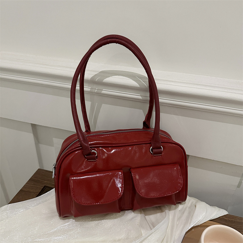 2024 otoño nuevo bolso axilar de estilo extranjero bolso de viaje nicho diseño de bolsillo doble bolso de hombro brillante de estilo extranjero