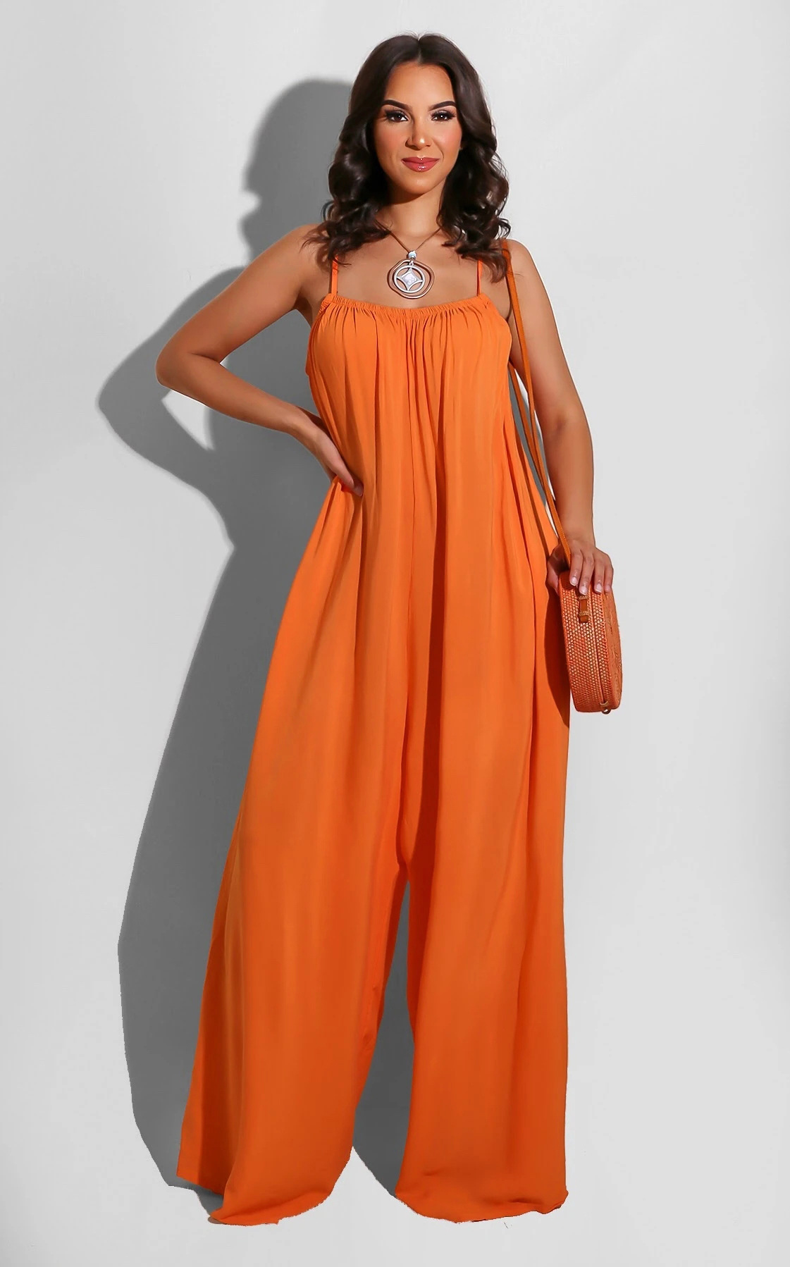 sling loose wide-leg solid color jumpsuit NSXLY119197