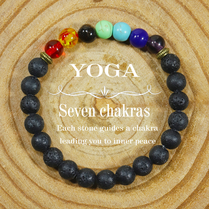 Hot Selling Colorful Volcanic Stone Bracelet Unisex Natural Stone Crystal Beaded Seven Chains Yoga Bracelet