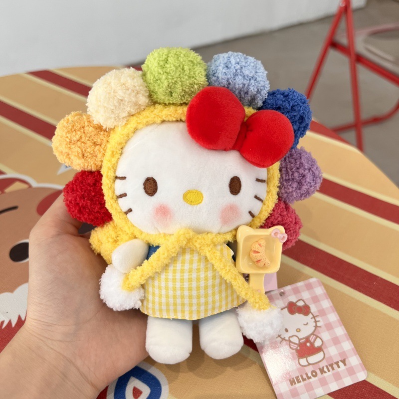 网红可爱太阳花头套HelloKitty猫钥匙扣卡通毛绒公仔玩偶包包挂件|undefined