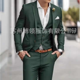 2025跨境新款商务休闲男三件套新郎西装婚礼宴会大码跨境西装套装