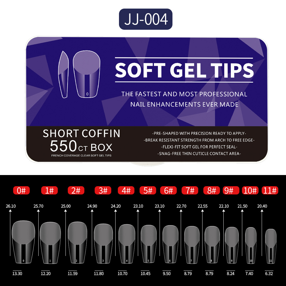 Herramientas de uñas de Venta caliente transfronteriza 550 piezas de caja corta talla libre molienda sin costura semi-esmerilado cuadrado completo pegatinas piezas de uñas falsas