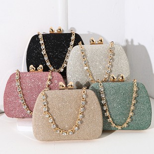 High-End Textured Square Box New Evening Bag, Love Diamond-Encrusted Handbag, Celebrity Banquet Clutch Bag, Cross-Body Women's Bag