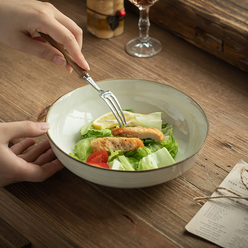 El patrón de anillo hace viejos cuencos de cerámica de estilo retrógrado hogar platos de platos de fideos de platos de platos de sopa de platos de ensalada de platos redondos al por mayor
