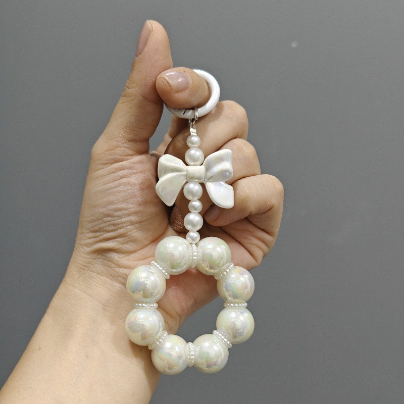 Nueva electrochapado cuentas arco llavero del coche colgante lindo caramelo color pintura anillo de perlas accesorios bolsa Decoración