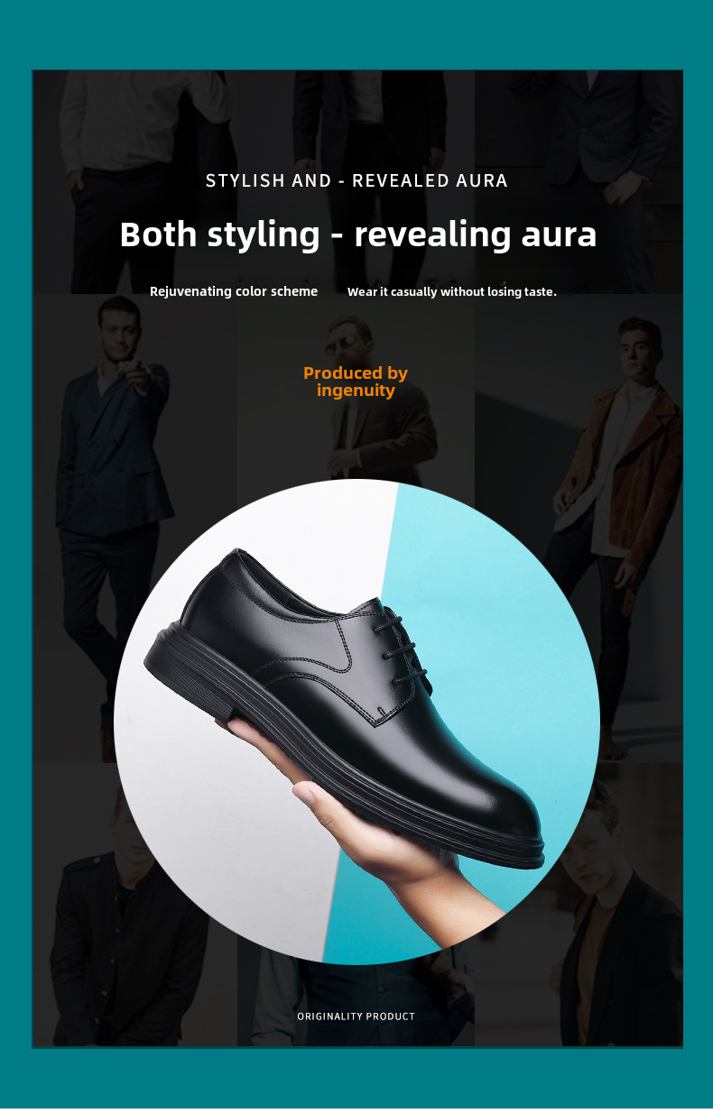 Men's Leather Formal Shoes Height Increasing Business Wedding_voghion.com