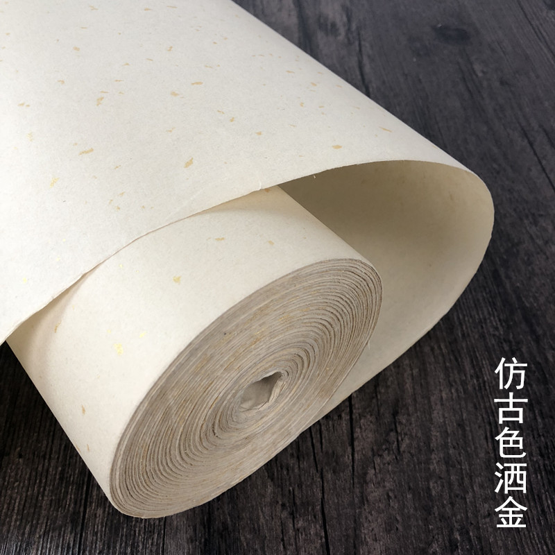 Espolvorear papel de arroz de largo rollo de oro engrosado gran Buda rojo amarillo antiguo azul y negro medio crudo caligrafía de caligrafía y pintura china