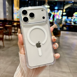 适用苹果17手机壳透明iphone16磁吸15promax四角防摔全包13保护套