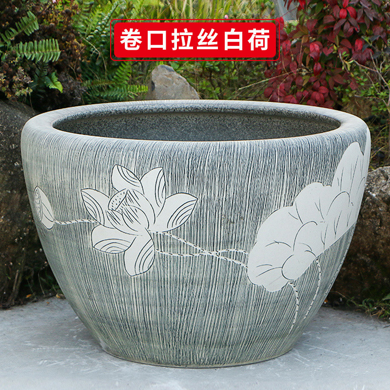 古法生态土陶瓷养金鱼缸荷花睡莲池老旧式阳台室户外庭院大号水缸|undefined