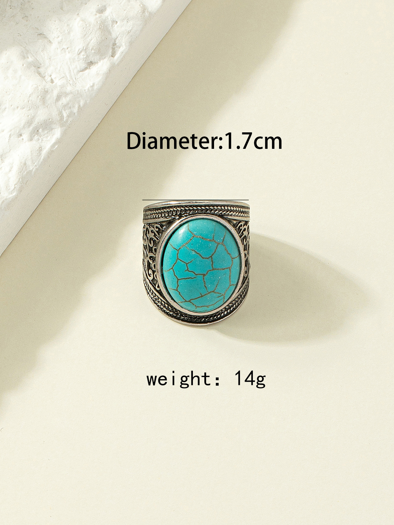 Ethnic Mongolian element inlaid turquoise gemstone alloy ring
