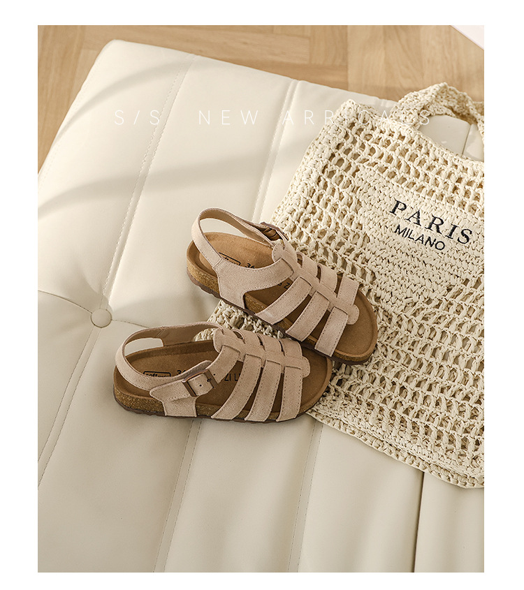 Echtes leder Borken sandalen frauen Römischen schuhe 2023 neue sommer oberbekleidung alle-spiel dicken sohlen strand schuhe kork sandalen_voghion.com