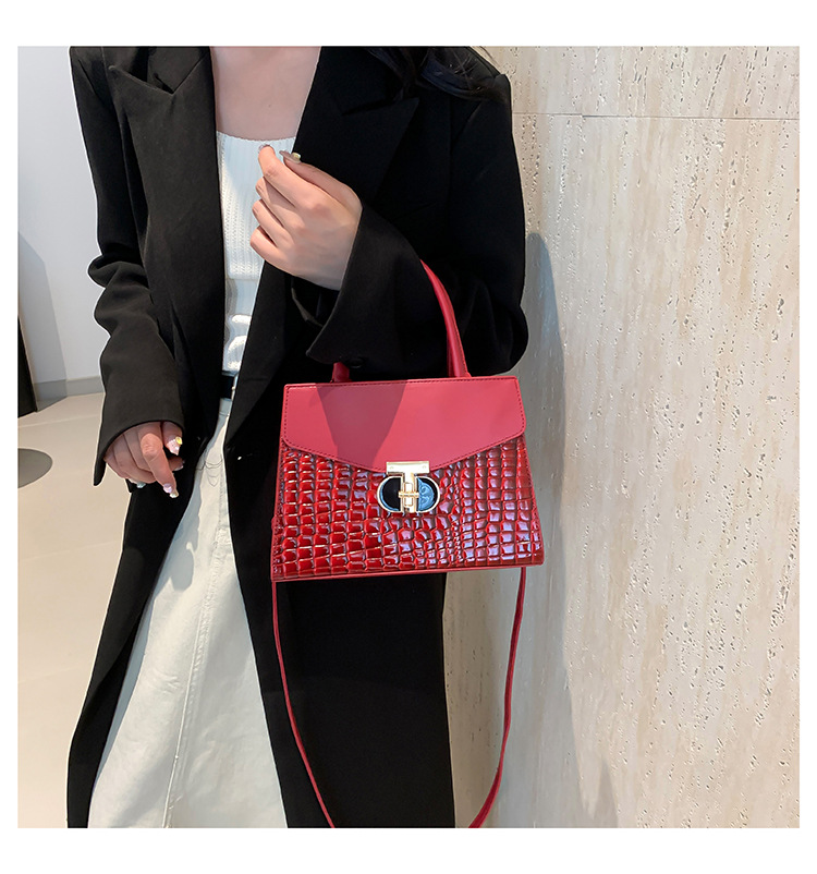 Korean Women's 2024 New Crocodile Pattern Single Shoulder Crossbody Fashion Handheld Small Square Bag_voghion.com