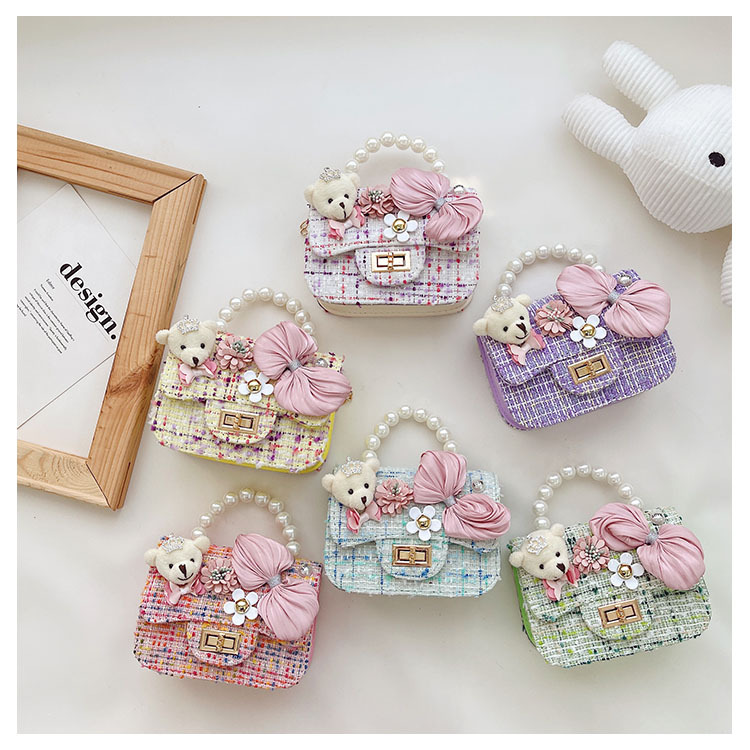 Children's One-shoulder Diagonal Bag Pearl Portable Coin Purse Bear Bow Cute Accessory Bag Wholesale display picture 15