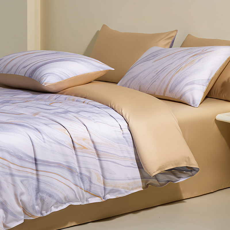 Cama de algodón de alta sensación de 100 piezas de algodón largo, cuatro piezas de sábanas de algodón, colchón de cama, tres piezas de cama