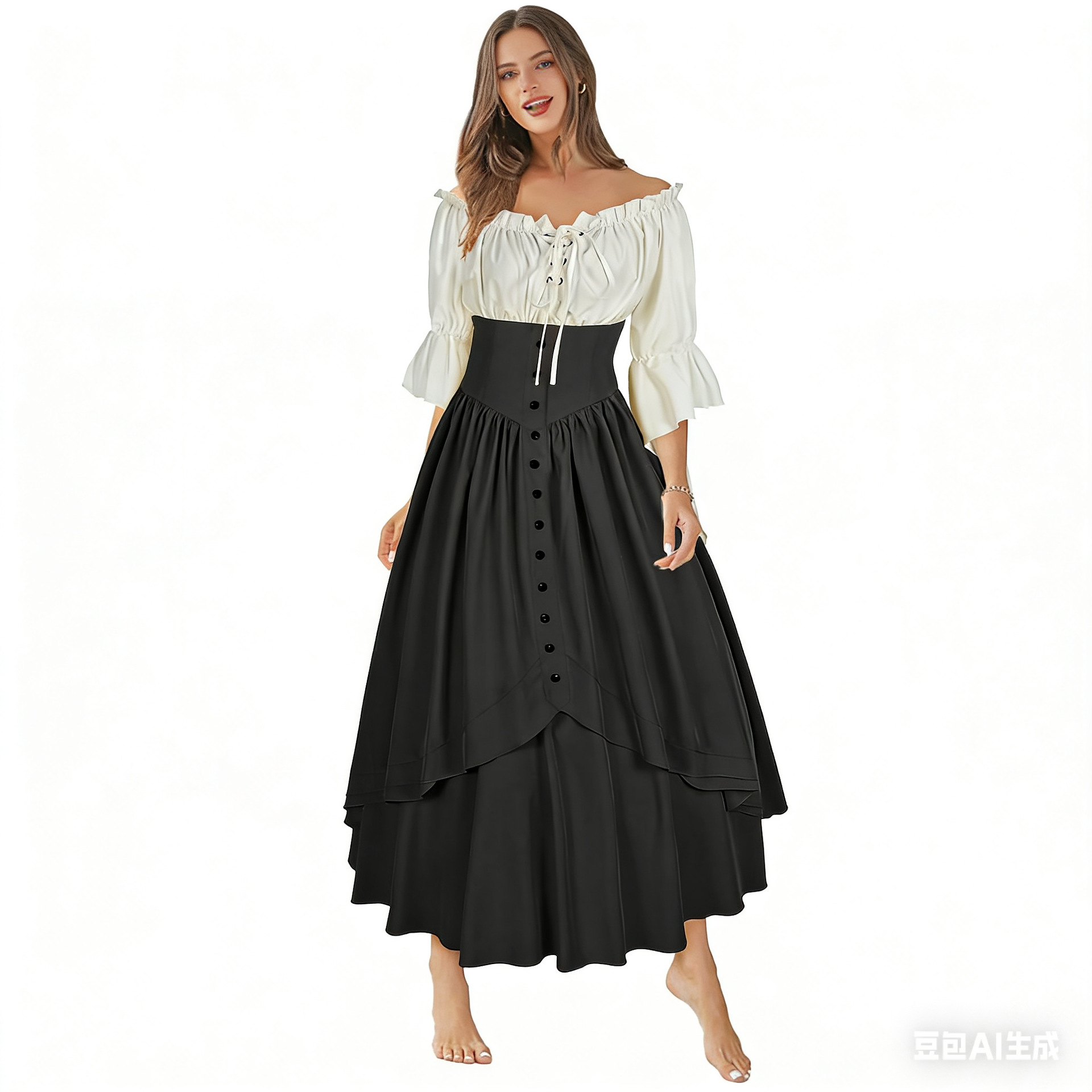 2026 Amazon Big Skirt Halloween Renaissance Style Patchwork Dress with Asymmetrical Pointed Hem Fairy Dress